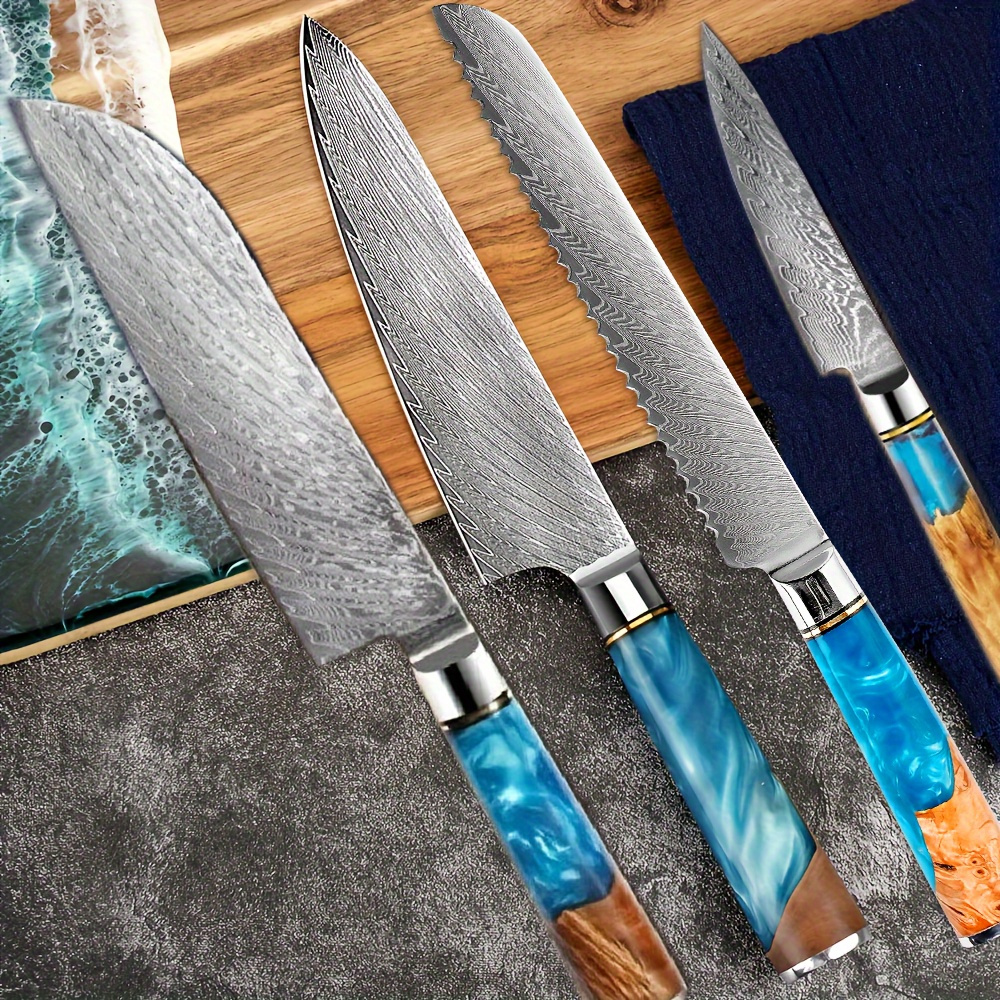 

Hzylyml 4pcs Damascus Kitchen Knife Set, High-end Kitchen Knife, Gift Package, Knife, Chef's Knife, Bread Knife, Universal Knife Fruit Knife, Kitchen Knife Family Bucket, The For Gifts