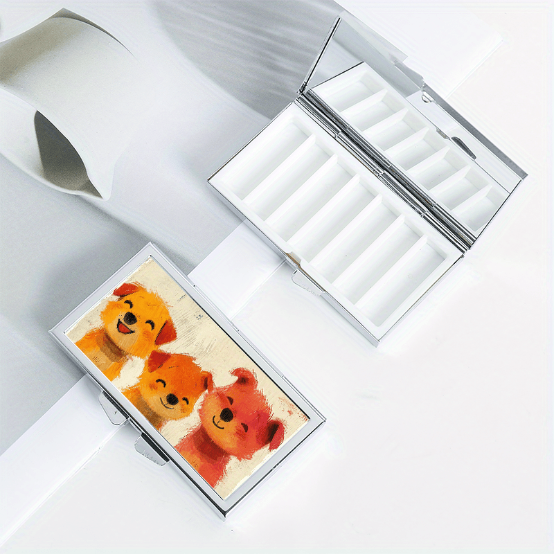 Happy Puppy Pattern Rectangular Pill Box 7 Compartment Portable Pill Box