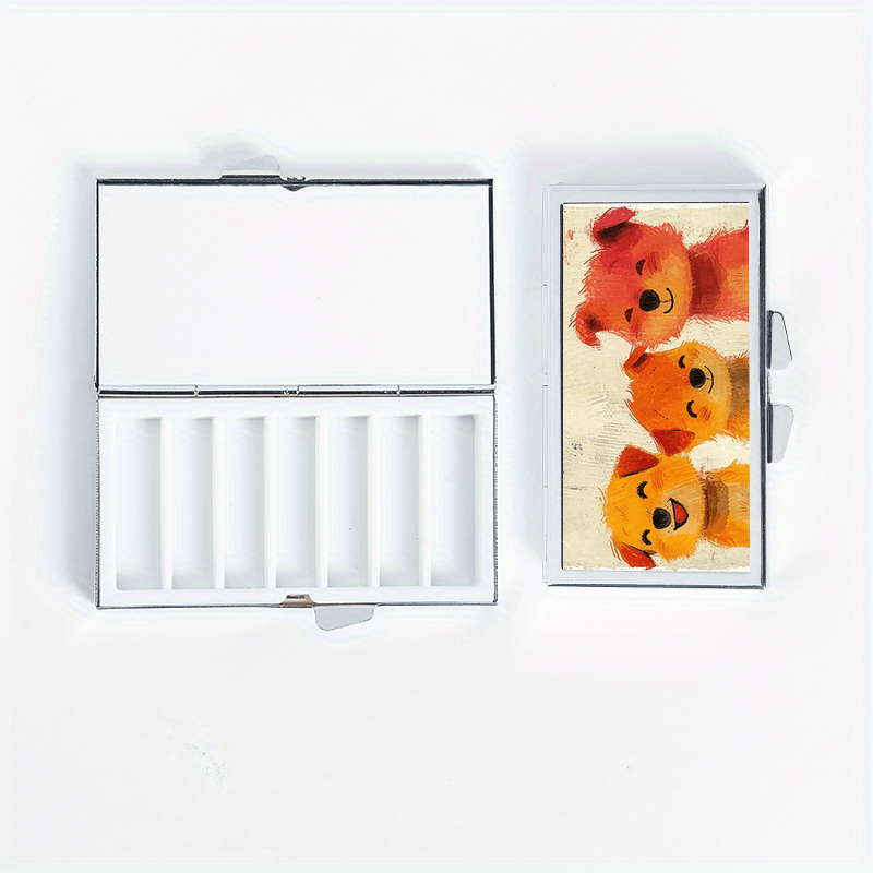 Happy Puppy Pattern Rectangular Pill Box 7 Compartment Portable Pill Box