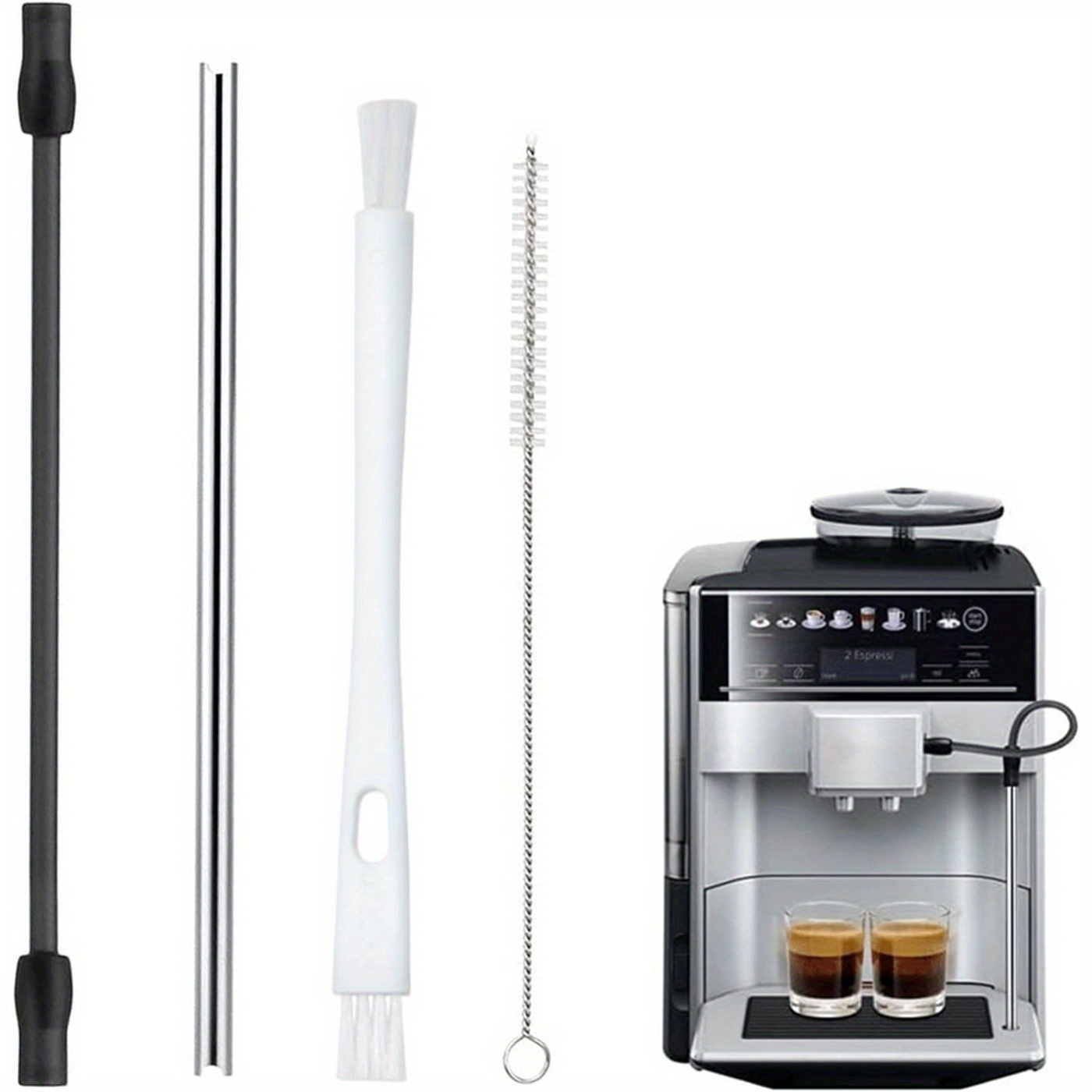 

4pcs Set Of Fully Automatic Coffee Machine Milk Hose Set, 2 Straws + 2 Cleaning Brushes, Stainless Steel Milk Hose Accessories, Suitable For Eq6, Suitable For Fully Automatic Coffee Machine