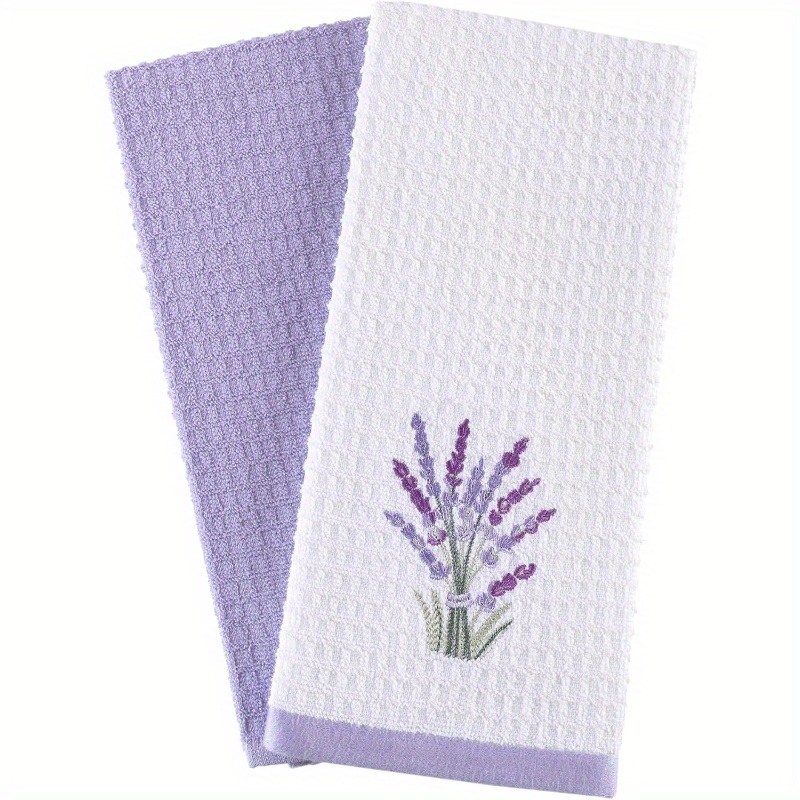 

2-pack Lavender Kitchen Towels, 18x26 Inch, Polyester Dish Cloths, Theme, Machine Washable, Oblong Towels For Kitchen Use