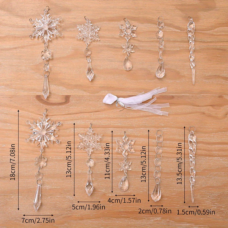 TEMU 10pcs Clear Snowflake Christmas Ornaments - Acrylic Hanging Decorations For Christmas Trees, Winter Parties & Home Decor, Perfect For Seasonal