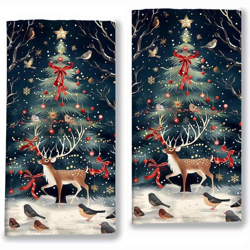 

2pcs 18*26inch Christmas Christmas Hand Towel Christmas Tree Reindeer Decoration Home Decor Soft Absorbent Towel Kitchen Hand Towel Suitable For Bathroom Hotel Gym Spa