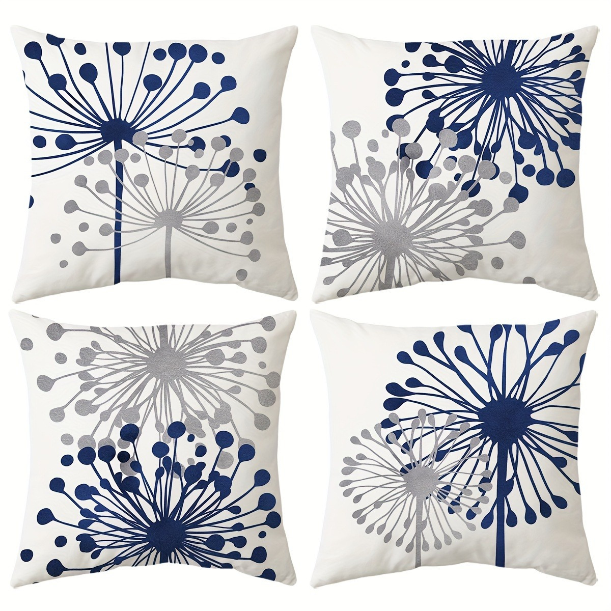 

4pcs Set Abstract Dandelion Throw Pillow Covers - Decor, Zippered Polyester Cushion Cases For Sofa And Patio, Hand Washable, Living Room Accent