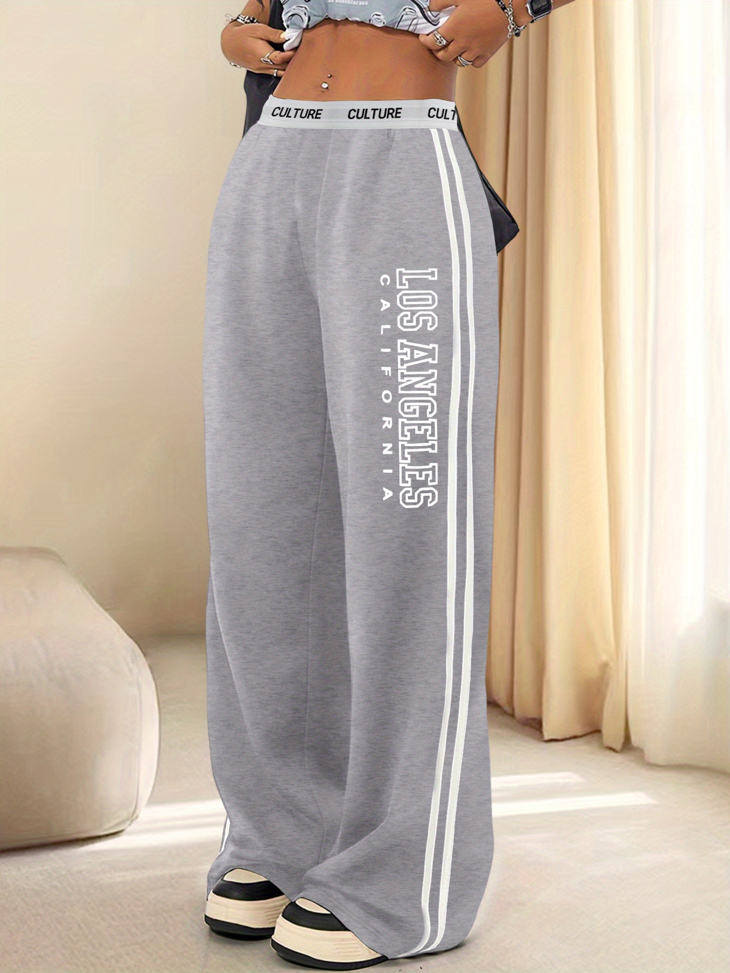 pantaloni larghi a righe stampate k16 donna los angeles Temu