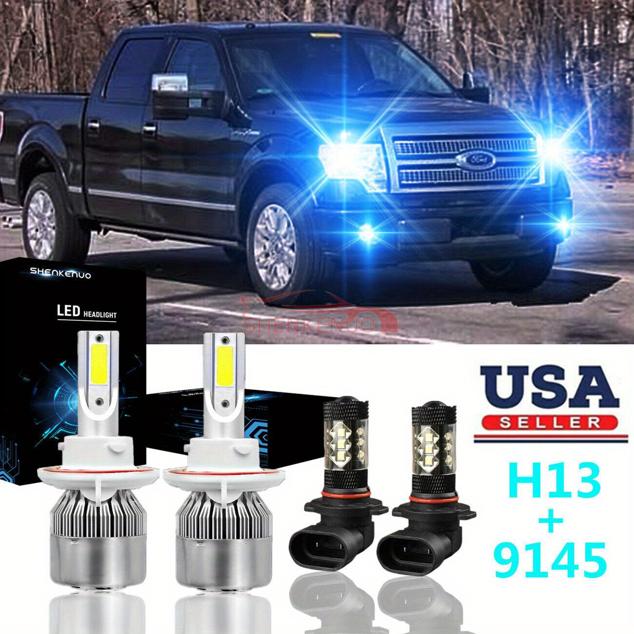 

4pcs For 2004-2014 For Ford 8000k Led Headlight + Fog Light Bulbs Combo, Without Battery