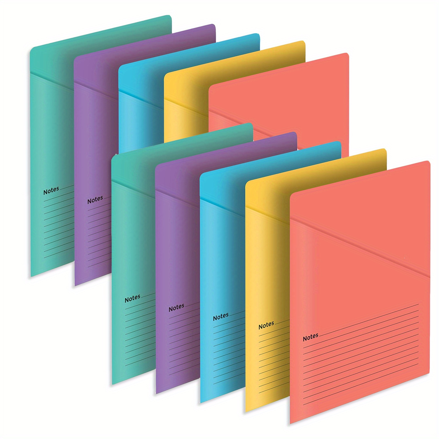 Image of 10pcs Letter Size Beveled File Folders With Note Lines - Assorted Colors, Easy View Design For Organizing