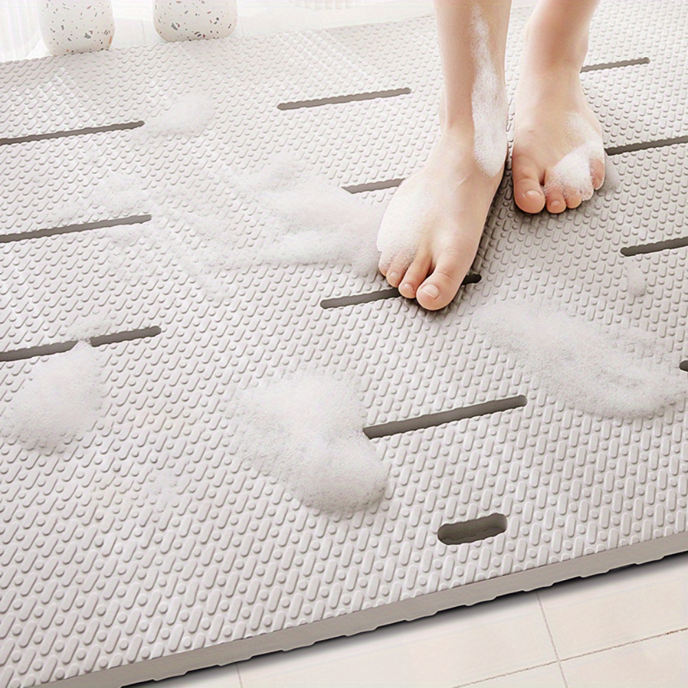 

Non-slip Pvc Bathroom Mat With Drainage Holes - Foam, Waterproof, High-fall Protection, Rectangular Shower And Bath Rug, Light Gray With , Bath Mats For Bathroom