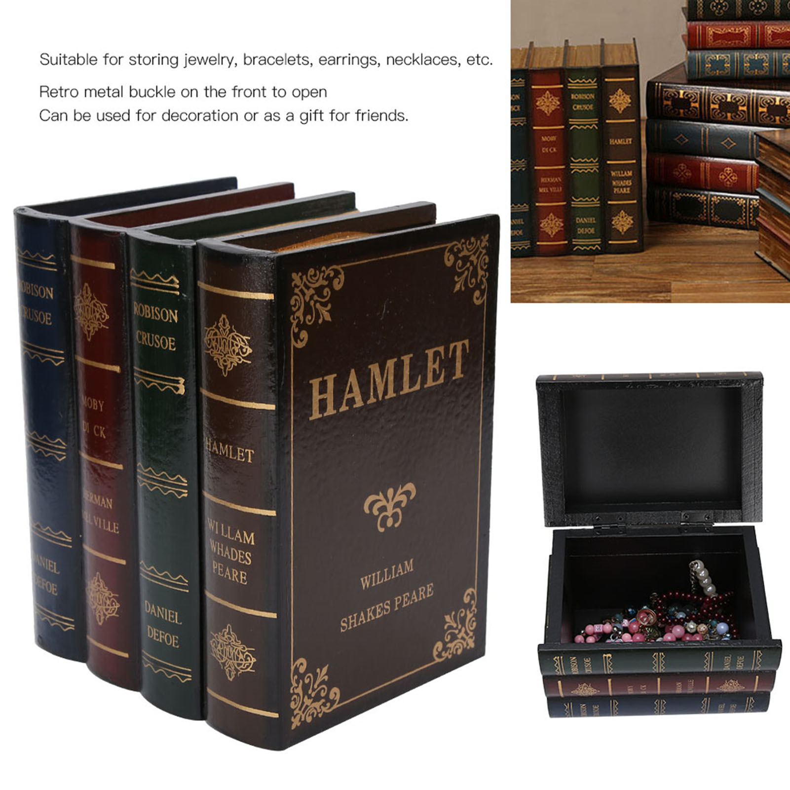 

Book Shaped Box Home Decoration Props Office Bookcase Ornaments Jewelry Storage Case For Wedding Memory Box Retro Metal Antique Book Shaped Storage Box