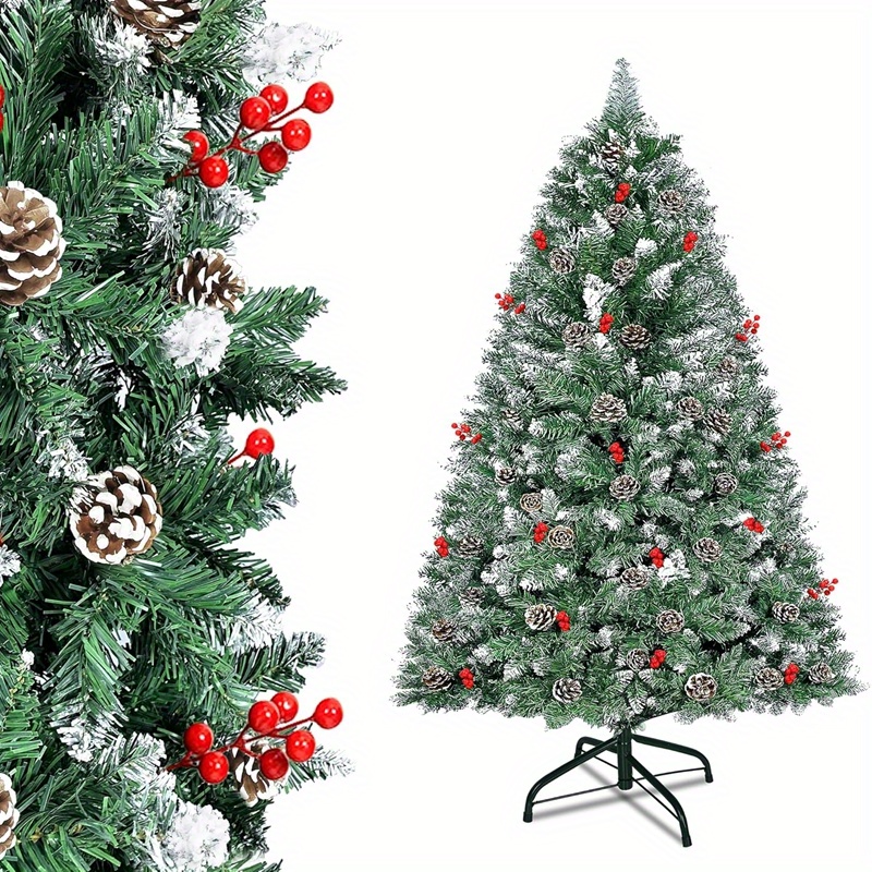 TEMU Christmas Tree, Pvc Artificial With Stand Cones Holly, Christmas Tree