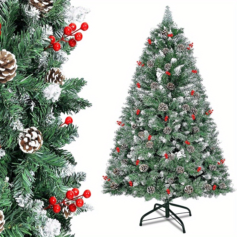 TEMU Christmas Tree, Pvc Artificial With Stand Cones Holly, Christmas Tree