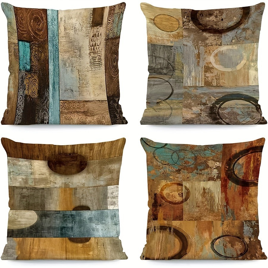 

4pcs, Brown Decorative Cushion Cover, Teal Cushion Cover, Modern Geometric Abstract Art Decorative Cushion, Suitable For Living Room Bedroom Sofa Outdoor Cushion Cover, Without Cushion