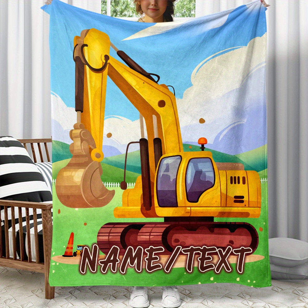 

Personalized Excavator Flannel Blanket - Customizable Name, And Printed Fleece, For Sofa, , , , , , All