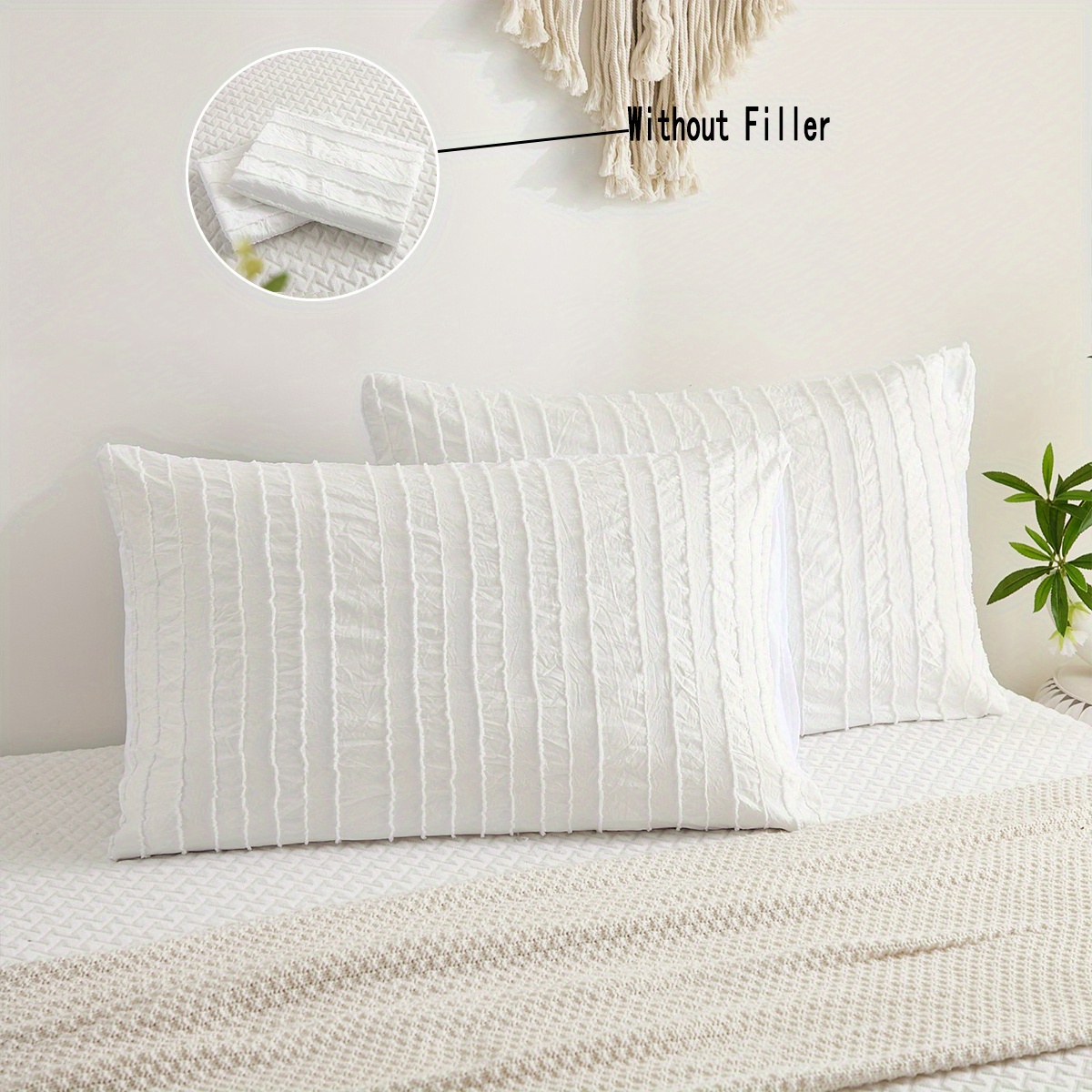 

2- Striped Embroidered Pillowcases, Cushion Covers, Washable, Envelope , For Sofa And Bed , 20x30 And 20x40