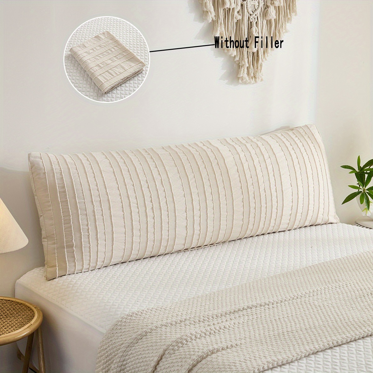 

& Khaki Striped Long Pillowcase - 105gsm , Envelope , Washable - For Sofa Decor And Bed , 20''x54''