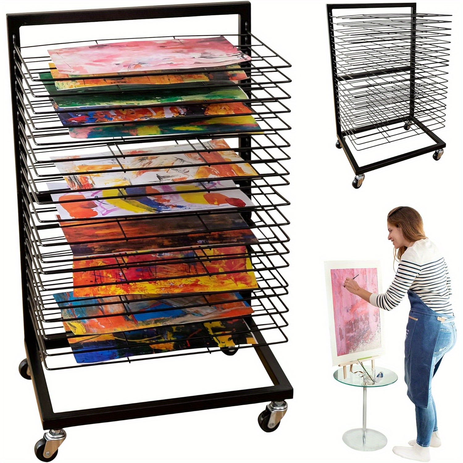 

Art Drying Rack For Classroom| Functional& Mobile Paint Drying Rack| 19 Removable Shelves| Canvas Rack Art Storage| Painting Drying Rack With Wheels| Stack Rack For Painting, And More