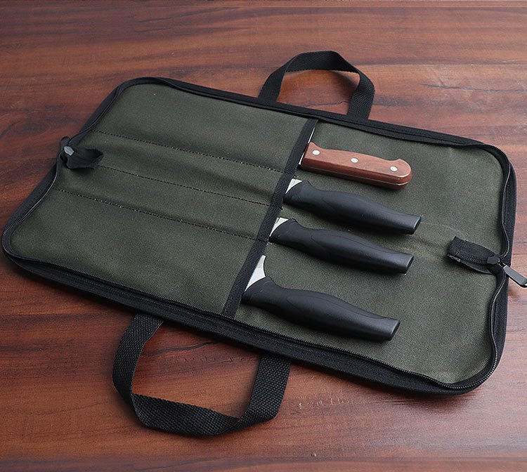 1pc   chefs knife roll bag fashionable water resistant waxed canvas polyester fiber portable kitchen utensil storage case with handle for culinary tools details 1