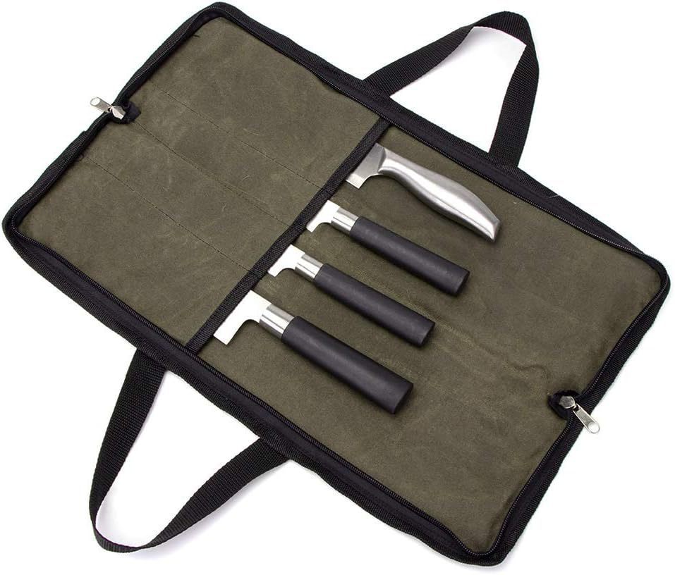 1pc   chefs knife roll bag fashionable water resistant waxed canvas polyester fiber portable kitchen utensil storage case with handle for culinary tools details 2