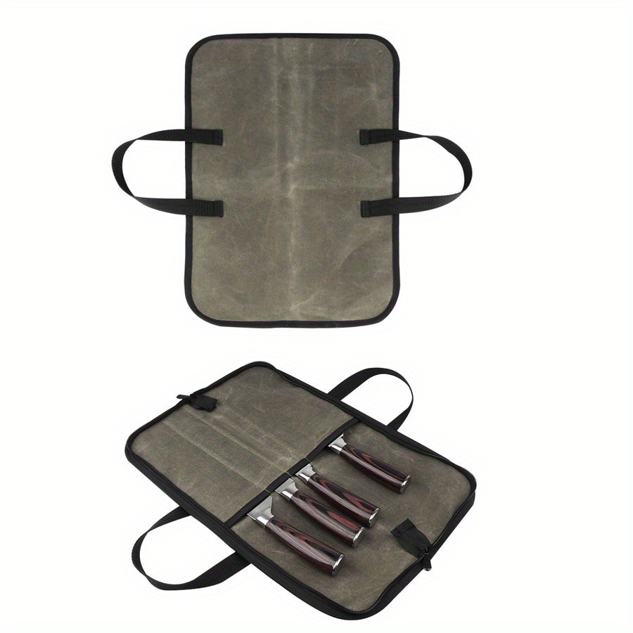 1pc   chefs knife roll bag fashionable water resistant waxed canvas polyester fiber portable kitchen utensil storage case with handle for culinary tools details 5