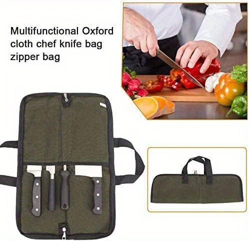 1pc   chefs knife roll bag fashionable water resistant waxed canvas polyester fiber portable kitchen utensil storage case with handle for culinary tools details 7