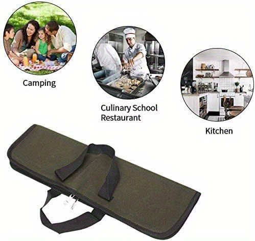 1pc   chefs knife roll bag fashionable water resistant waxed canvas polyester fiber portable kitchen utensil storage case with handle for culinary tools details 9