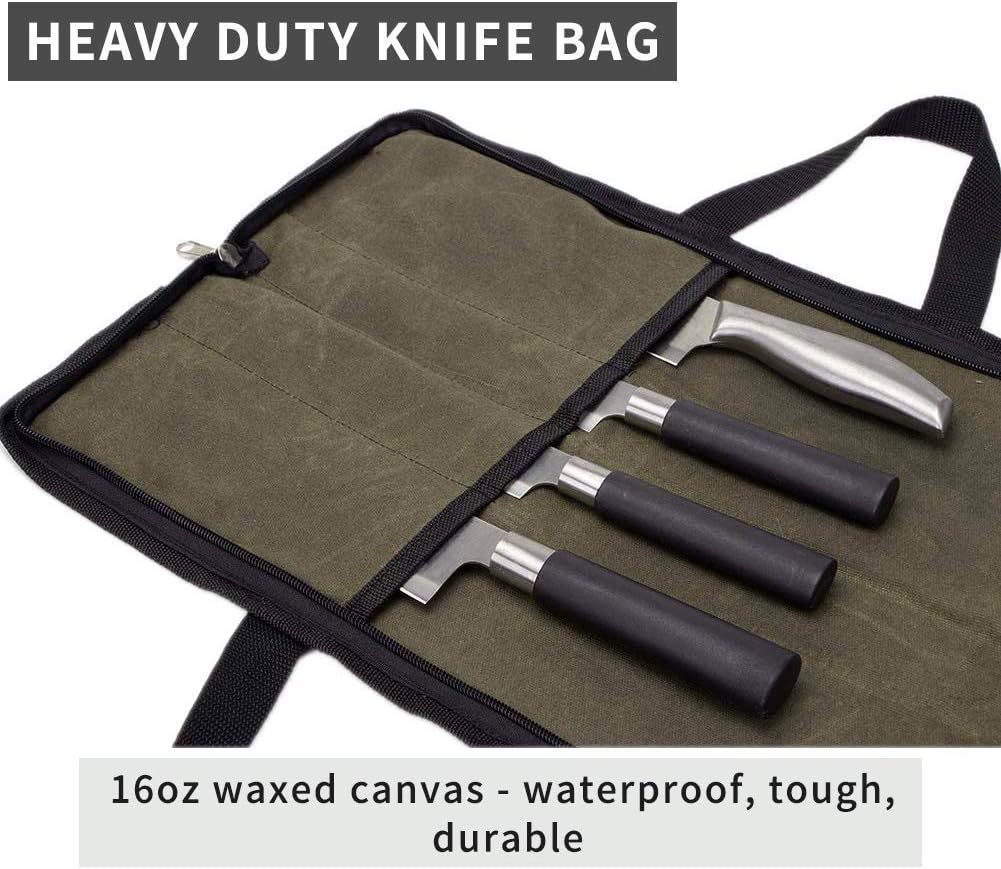 1pc   chefs knife roll bag fashionable water resistant waxed canvas polyester fiber portable kitchen utensil storage case with handle for culinary tools details 10