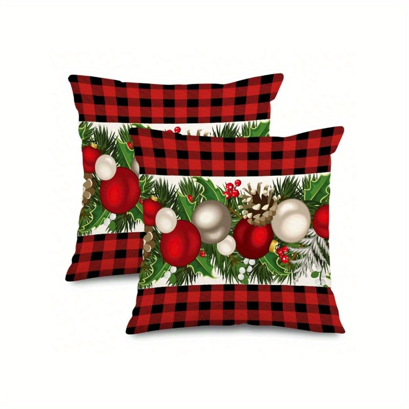 

2pcs Rustic Christmas Pillowcases, 18x18 Inches, Seasonal Farmhouse Sofa Cushion Covers, Single-sided, Polyester, Vintage Geometric Pattern, Zipper Closure, Machine Washable, Home & Kitchen Decor