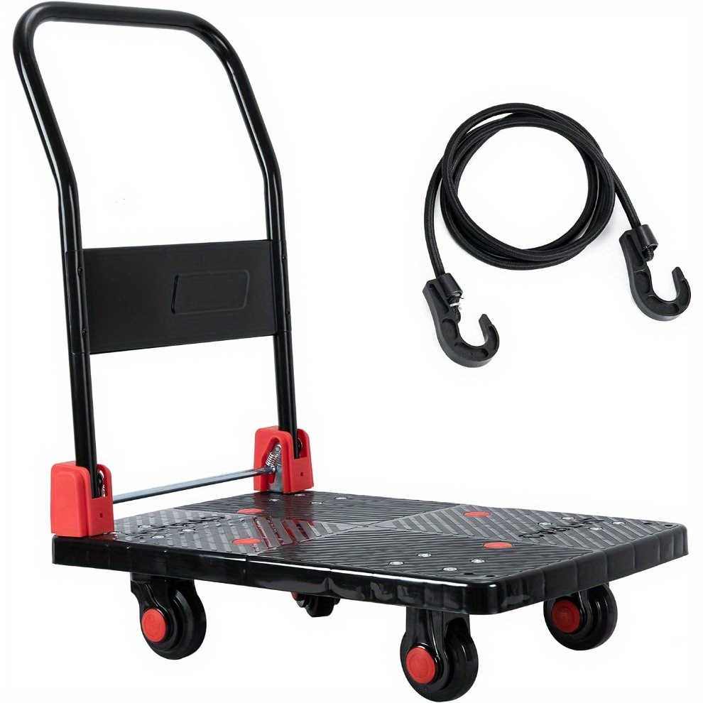 TEMU Silent Trolley For Commercial Use 250kg Wheelbarrow Folding Silent Caster W/ Fixed Rope (black)