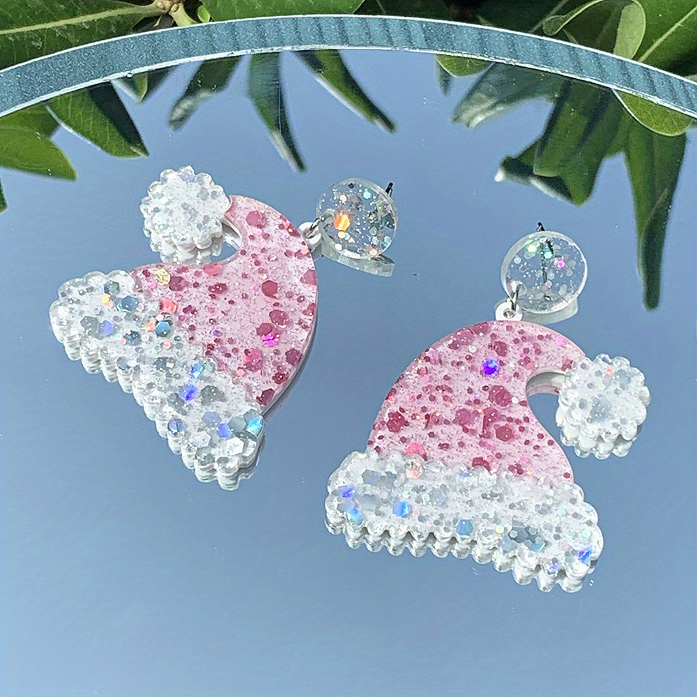 TEMU A Set Of Acrylic Earrings Shaped Like Christmas Hats, Elegant And Shiny Additions Are Ideal For Everyday Wear, Parties, And Festive Celebrations, Making Them A Sparkling Gift For