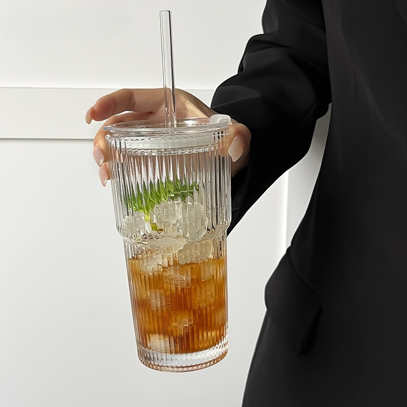20.28oz Glass Coffee Mug with Lid and Straw, 600ML Multipurpose Insulated Reusable Glass Cup, Hand Wash Only, Ideal for Home, Office, Travel - 1PC