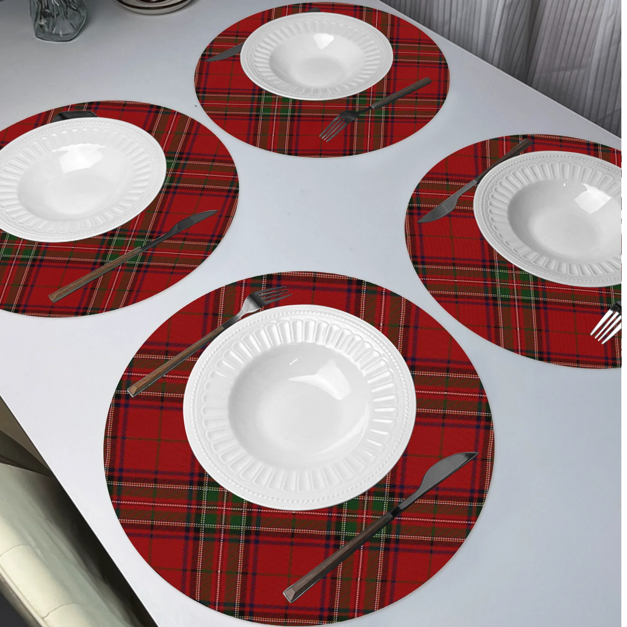 

4pcs Set, Red Checkered Linen Placemats, 15 Table , Christmas Dining Decor, Washable, , , Kitchen & Dining