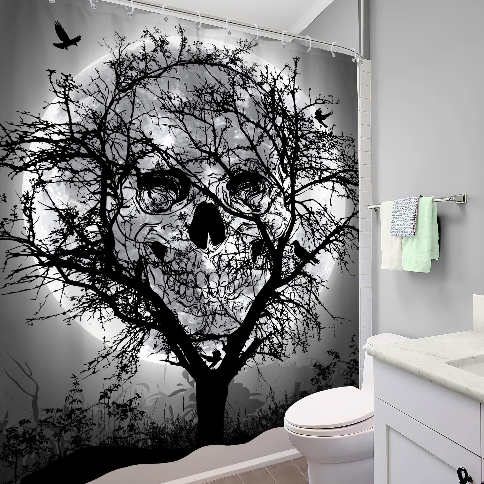 

1pc Horror Bathroom Curtain Polyester Waterproof Shower Curtain No Punching Bathroom Curtain