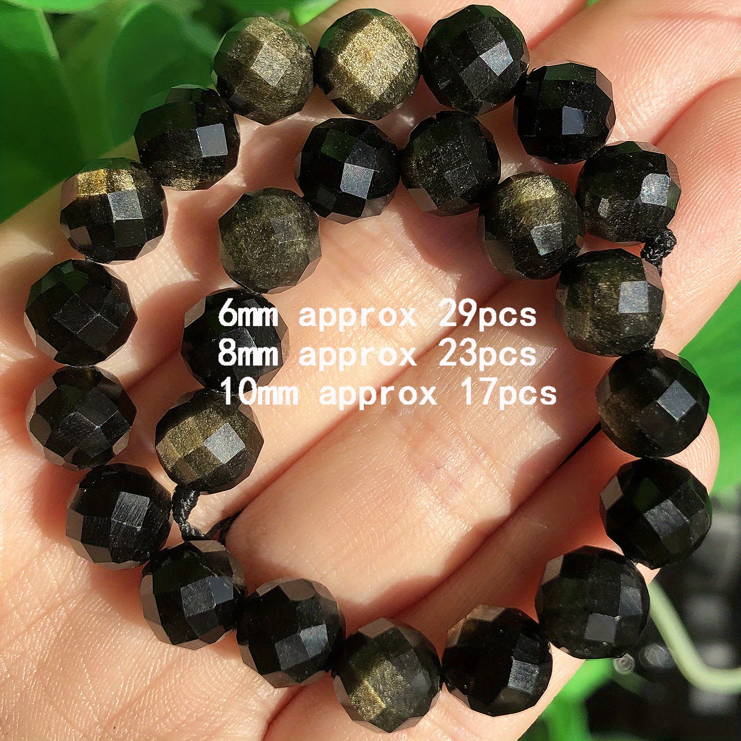 Image of 6/8/10mm Genuine Natural Stone Obsidian Golden Color Beads Loose Spacer Bead 17-29pcs- For Jewelry Making Fashion Bracelet Necklace