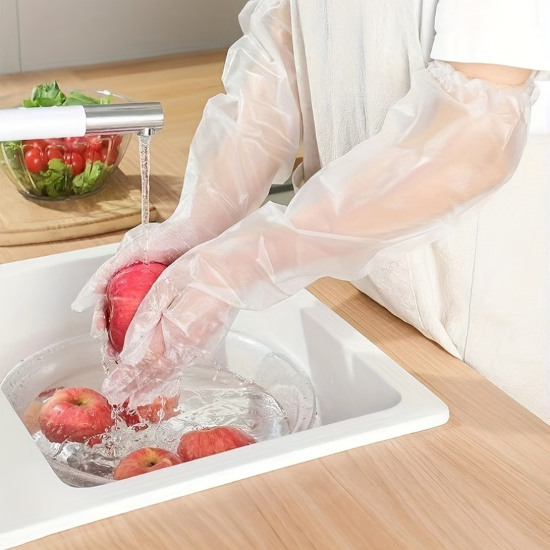 20 pairs of extra long kitchen cleaning gloves that are waterproof and oil resistant made from   and comfortable plastic suitable for dishwashing cleaning and gardening and made from alcohol free materials details 0