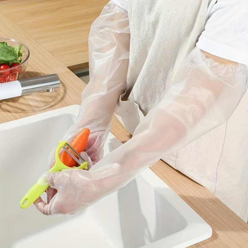 20 pairs of extra long kitchen cleaning gloves that are waterproof and oil resistant made from   and comfortable plastic suitable for dishwashing cleaning and gardening and made from alcohol free materials details 2