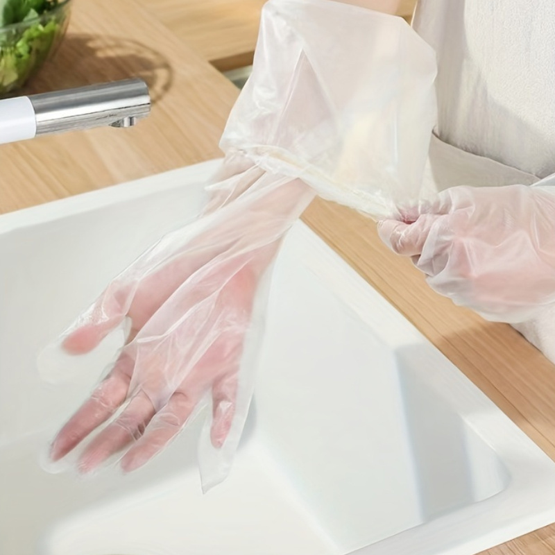 20 pairs of extra long kitchen cleaning gloves that are waterproof and oil resistant made from   and comfortable plastic suitable for dishwashing cleaning and gardening and made from alcohol free materials details 8