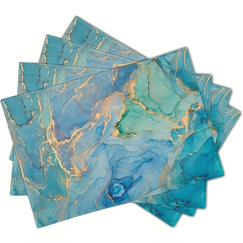 

4pcs Set Turquoise Blue Placemats - , Woven Polyester, Machine Washable - Dining & Party Decor