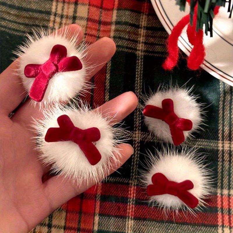 

2pcs Barrettes à Cheveux en Peluche Rouge avec Nœud pour Femmes - Parfaites pour Noël & An, pour les Cheveux Volants et les Franges