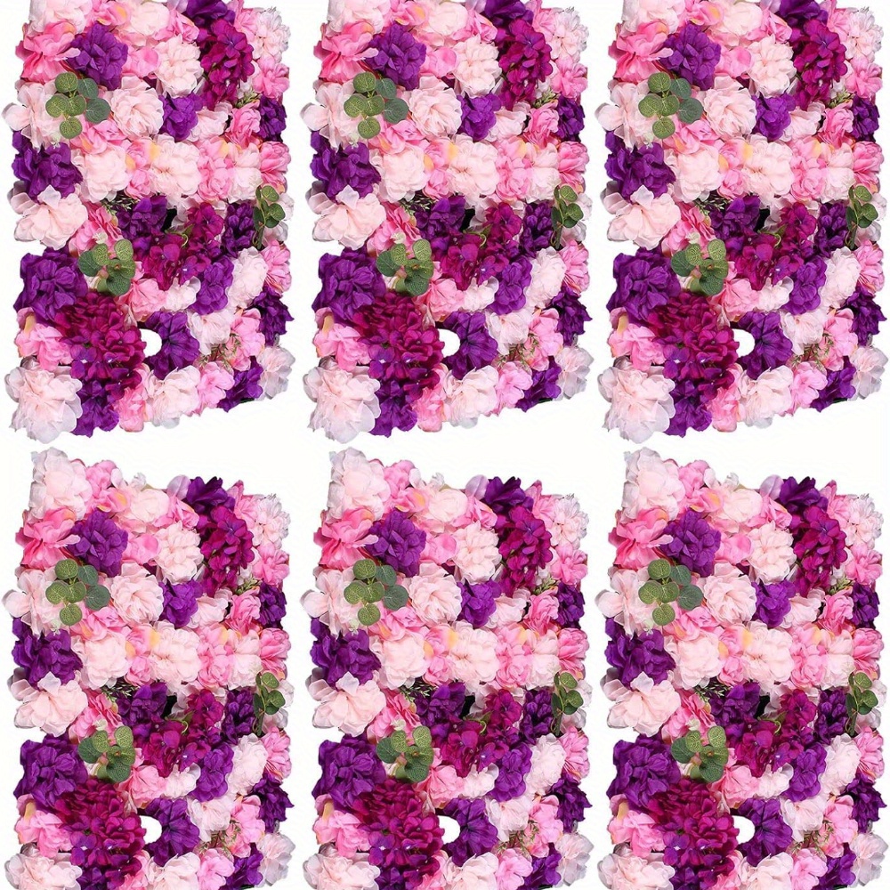 6pcs 24" X 16" Artificial Flower Wall Panel Background, 3d Pink+purple Silk Dahlia Hydrangea Flowers Wall Backdrop For Wedding Photo Backdrop Wall Decor