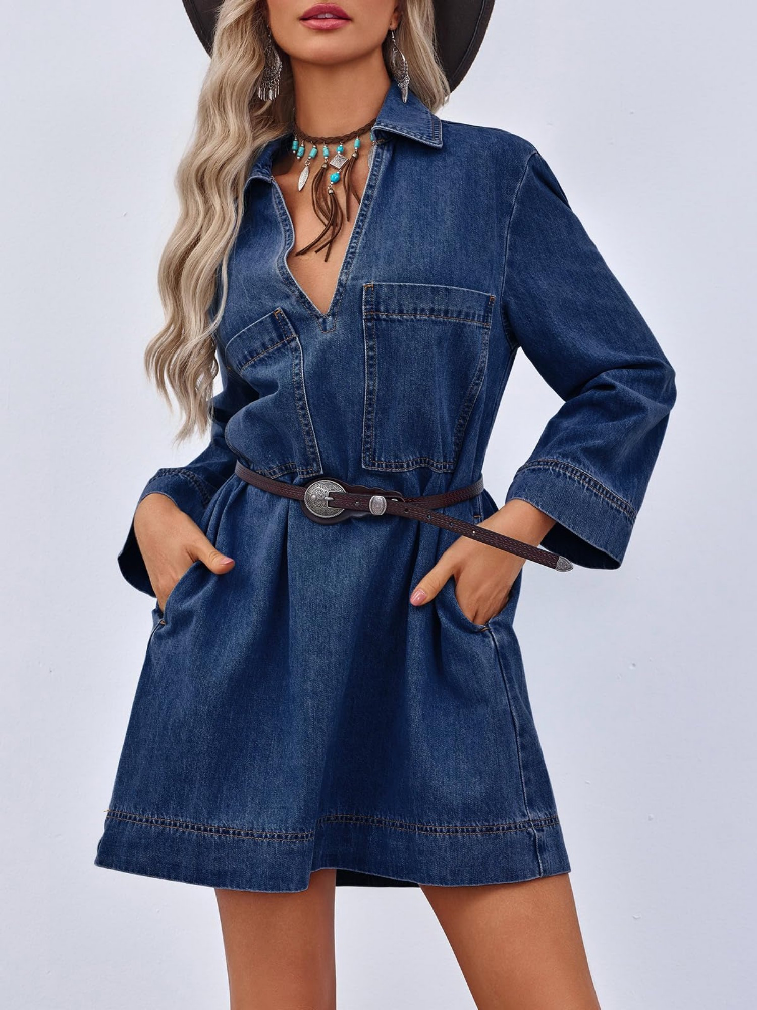 robe chemise en jean femme manches longues col Temu