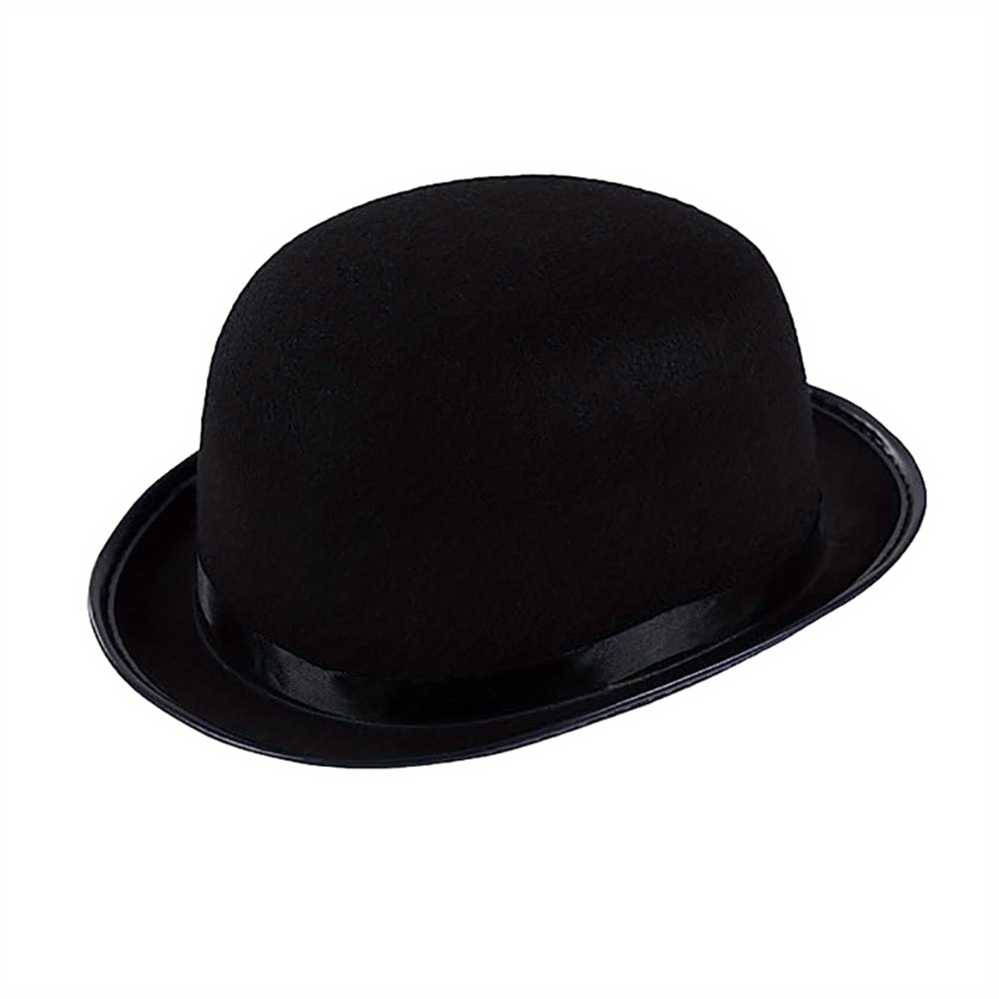 Bowler Derby Hat for Women Elegant Round Top Fedora with Ribbon Band,  Lightweight Non-Stretch Felt Cap Costume o