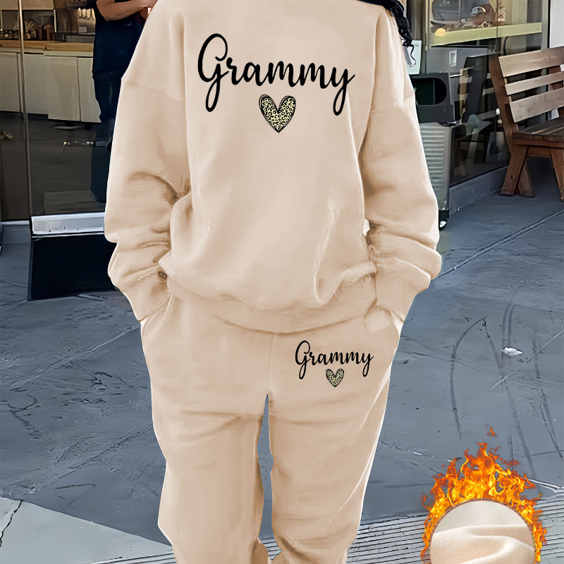 

1 Set Women's Casual "grammy" Letter Print Sweatshirt And Sweatpants, Polyester Knit Fabric, Round Neck, All Season Fit Loungewear Set