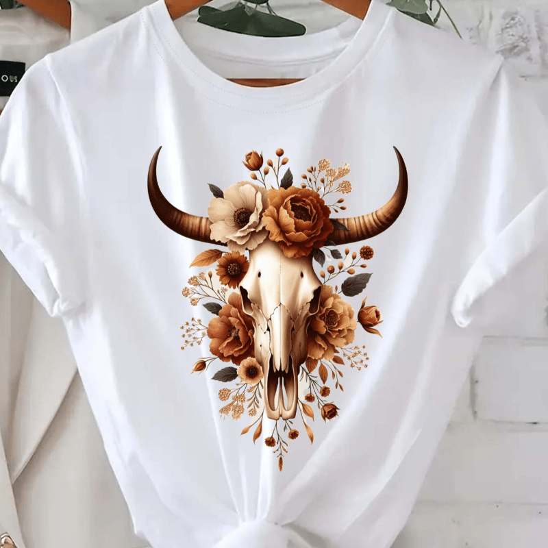 

Women's Western Cowboy Print Fashion Round Neck T-shirt, Short Sleeve, , Polyester, Regular Fit, Spring/summer Collection