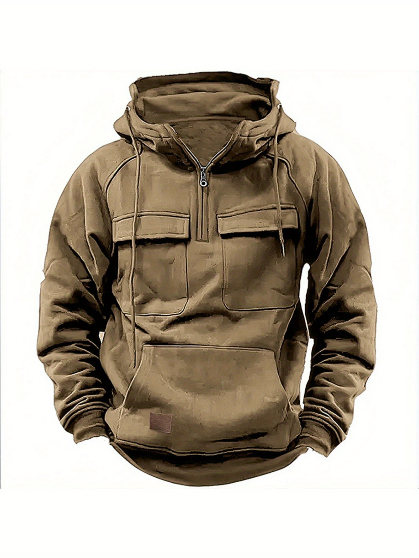 mens plus size hoodie with zipper casual sporty pullover with multiple pockets solid color polyester blend machine washable plus size