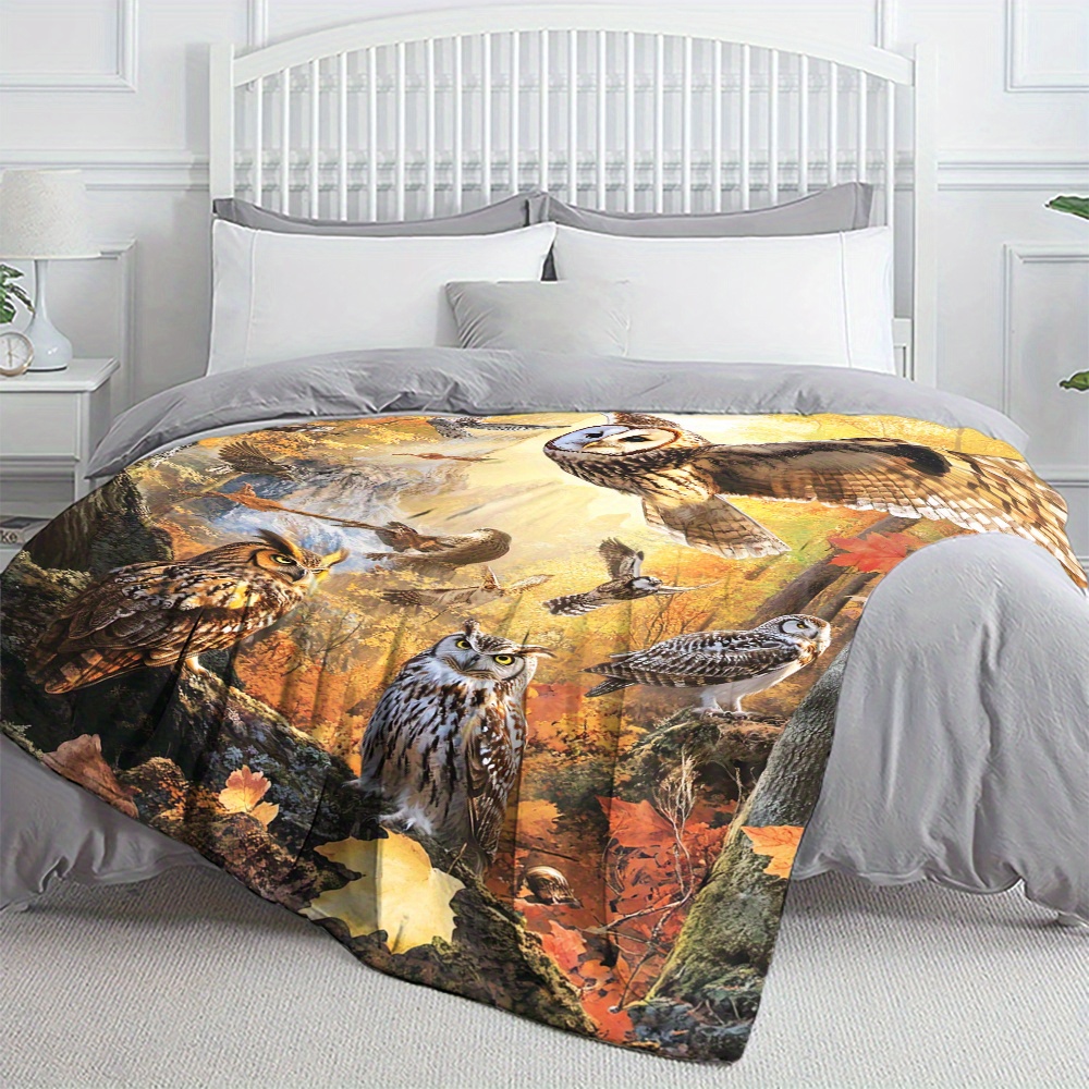 TEMU 1 stuks Bos, Uil, Print Deken - Lichtgewicht Flanellen Plaid voor Bank, Bed, Reizen, Woonkamer, Kantoor, Sofa, Stoel, en Bed - Digitale Print