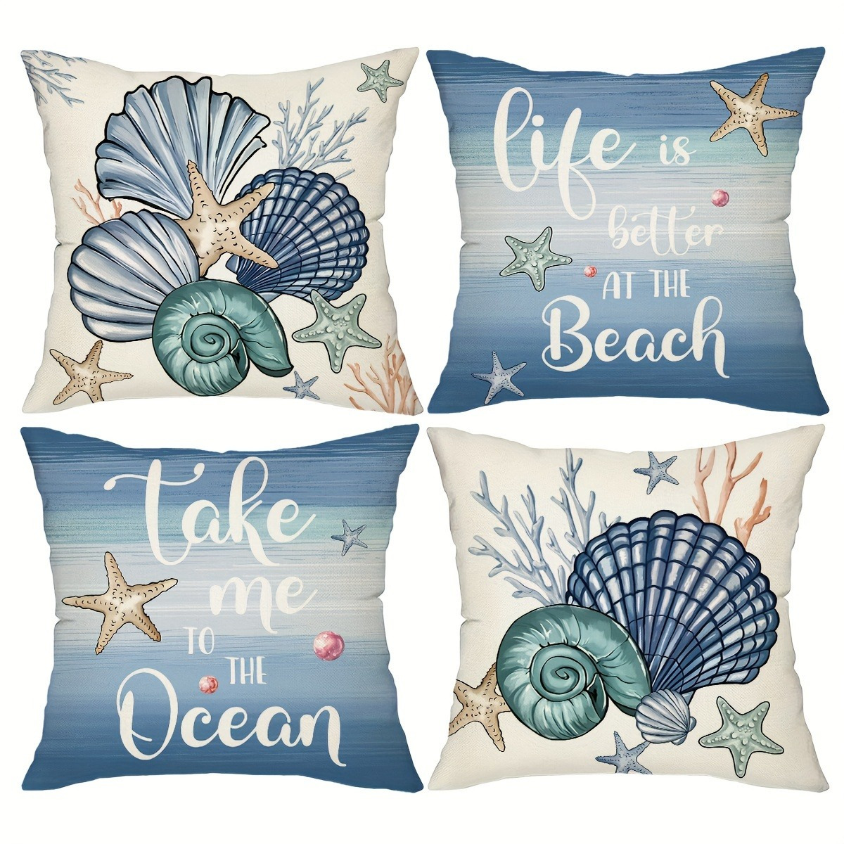 

Set Of 4 18x18 - Polyester, Sea And Starfish , Decorative For , , Sofa, - , - (inserts Not Included)