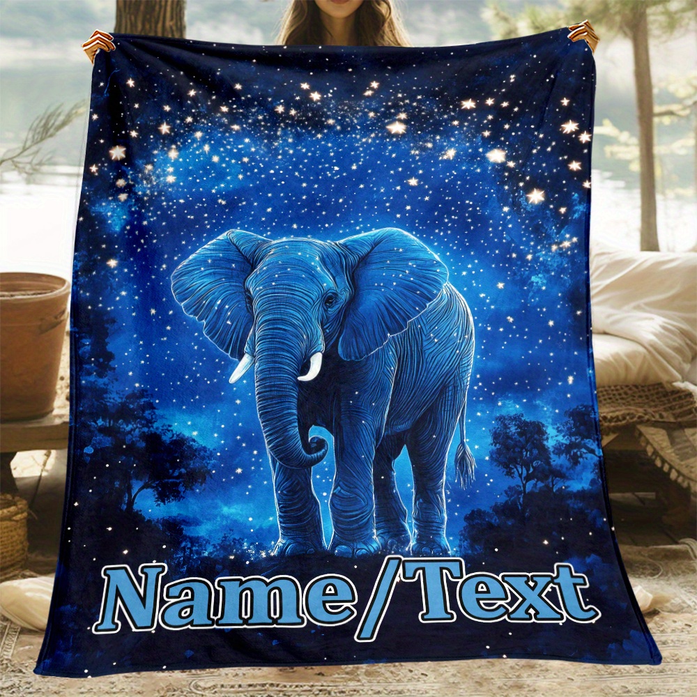 

Custom Name Elephant Flannel Blanket, 1pc, Soft And Warm, Lightweight, Polyester, For Sofa, Bed, Bedroom, Living Room, Office, Couch, Chair, Camping, Picnic, Travel, Climbing, Adult Novelty Party Gift