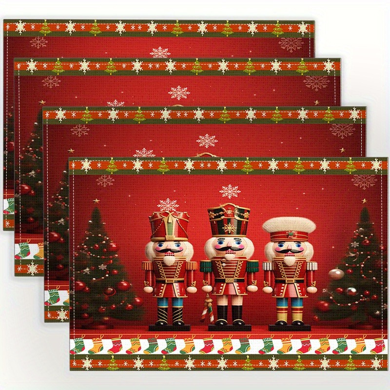 

A Set Of 4 Christmas Printed Placemats, 100% Table , Suitable For Meals And Decorations, - Placemats