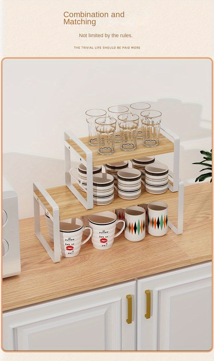 multi tier wooden cup holder high density fiberboard desktop organizer for tea glass cups   home office cabinet storage water cup desktop storage rack details 6