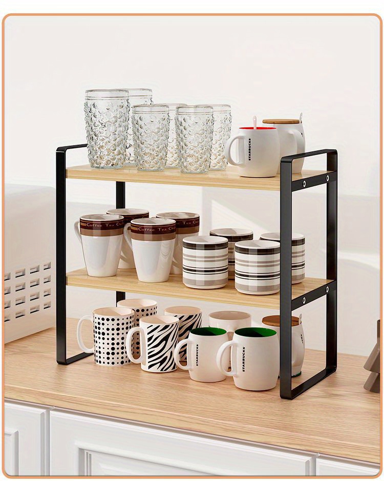 multi tier wooden cup holder high density fiberboard desktop organizer for tea glass cups   home office cabinet storage water cup desktop storage rack details 13